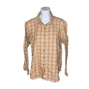 Cabelas Flannel Button Up Shirt Brown Tan Womens XL